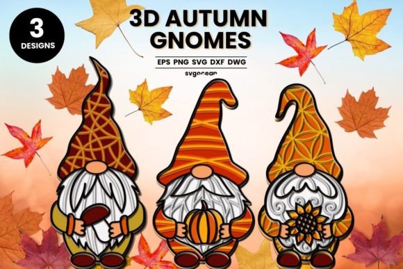 Autumn Gnome Layered Svg Bundle: 3D SVG Shapes