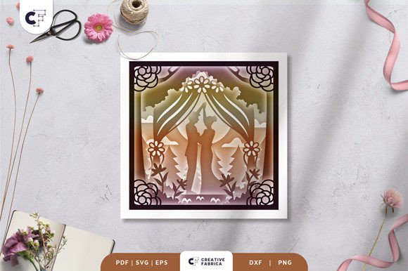Beautiful Wedding Couple Shadow Box: 3D SVG Table Decorations