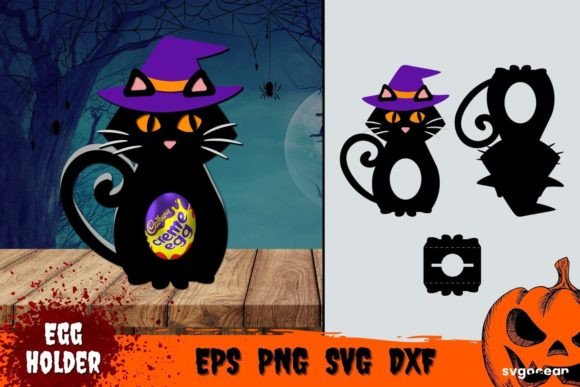 Black Cat Egg Holder Template: 3D SVG Shapes for Blogs