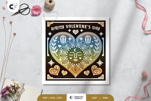 Celestial Valentine's Heart Shadow Box: 3D SVG for Holidays