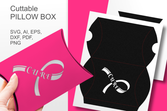 CURE Cancer Awareness Ribbon Pillow Box: 3D SVG Gift Boxes