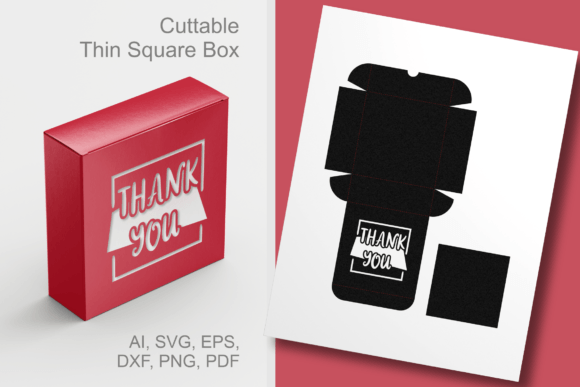 Curly Thank You Thin Square Favor Box: 3D SVG Shapes