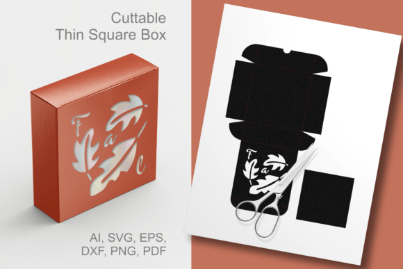 Fall Leaves Window Thin Square Gift Box: 3D SVG Shapes