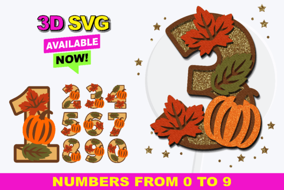 Fall Pumpkin Numbers: 3D SVG Shapes for Branding