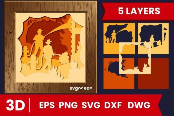 Firefighters Work Shadow Box SVG: 3D SVG for Branding