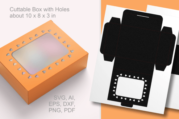 Hearts Around Window Gift Box Template: 3D SVG Shapes