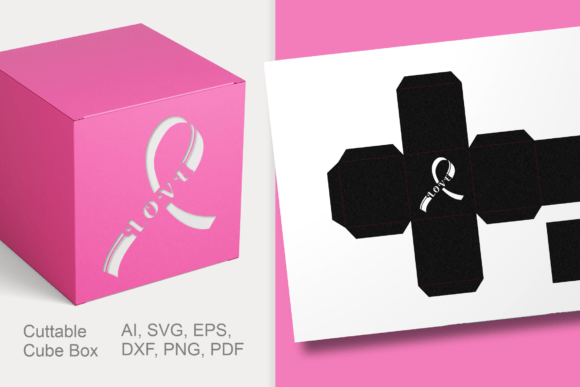 LOVE Cancer Awareness Ribbon Favor Box: 3D SVG Shapes