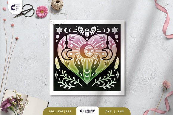 Mystical Valentine's Heart Shadow Box: 3D SVG for Holidays