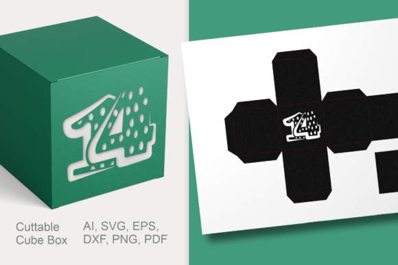 Number 14 Cube Gift Box Template SVG: 3D SVG for Gift Boxes