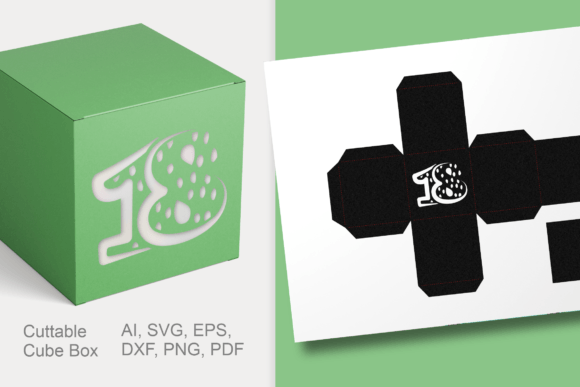 Number 18 Cube Gift Box Template SVG: 3D SVG for Gift Boxes
