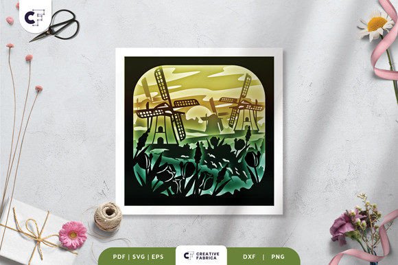 Spring Tulips Windmill 3D SVG for Seasons Branding